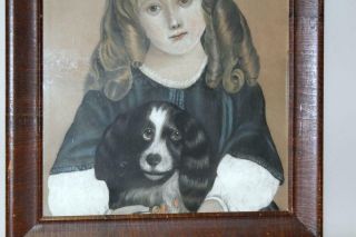 A GREAT 19TH C PASTEL/PAPER PORTRAIT OF A YOUNG GIRL AND HER DOG CIRCA 1853 3