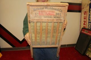 Antique C.  1900 National Washboard The Brass King Laundry Soap 2 Sided Wood Sign