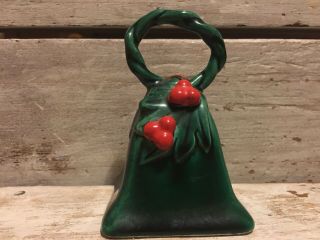 Vintage Lefton Christmas Bell Dark Green Red Holly