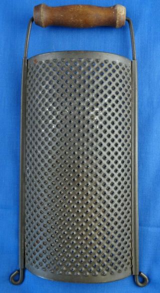 Vintage / Antique 12.  5 Inch Hand Wrought Curved Tin Grater With Wooden Handle
