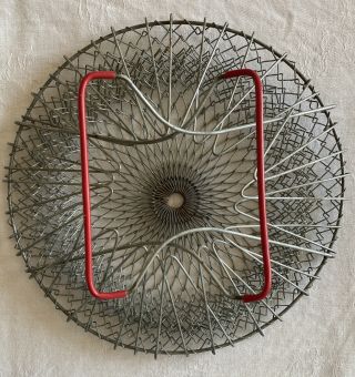 Vintage Collapsible Wire Egg Fruit Basket Mesh Folding Red Rubber Handles
