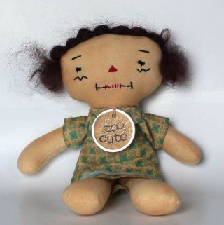 Too Cute Primitive Grungy Raggedy Ann Doll Folk Art 9 - 1/2 " Tall Handmade Euc