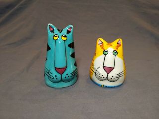 Catzilla Cat Salt And Pepper Shakers Candace Reiter Design Teal,  Yellow Tabby