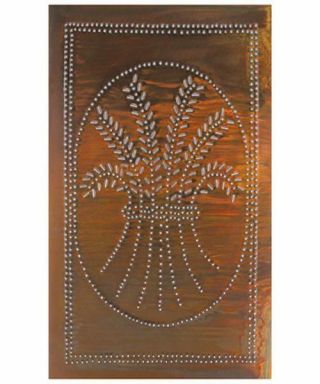 Vertical Wheat Cabinet Panel Insert In Rusty Tin