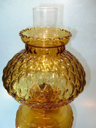 Vintage OIL TABLE LAMP w/ AMBER GLASS BASE and QUILTED AMBER SHADE 2