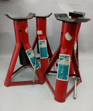 Set 4 Vtg Montgomery Wards 1 - 1/2 Ton Load Jack Stands Adjustable From 12 " To17 "