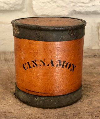 Rare Mid - 19th C Antique Bentwood & Tin Stenciled Cinnamon Spice Bin For Pantry