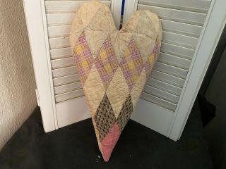 Primitive Quilted Heart - Large - Vintage Hand Stitched Quilt - C
