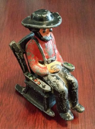 Vintage Cast Iron Amish Man In Rocking Chair Salt & Pepper 2 Piece Shakers
