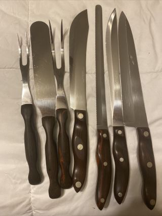 7 Cutco Vtg Chef Carving Wood Handle Knife Set,  22,  23,  24,  25,  26,  27,  28) Racks
