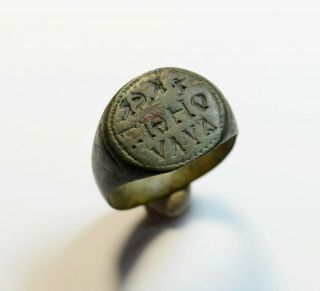 Stunning Ancient Byzantine Bronze Ring - Inscription Engraved - Rare Ring