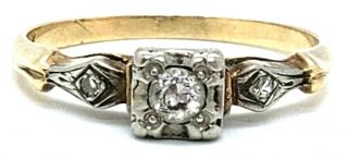 Vintage 14k White Yellow White Gold.  12 Round Diamond Engagement Wedding Ring