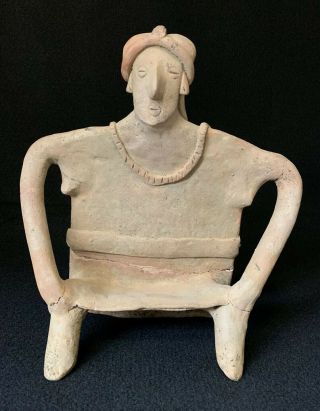 Large Pre - Columbian Colima Seated Flat Figurine - Shaft Tomb Culture - 200bc - 200ad