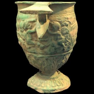 RARE ANCIENT ROMAN BRONZE HUGE WINE DRINKING VESSEL WITH SCENES - 200 - 400 AD 2