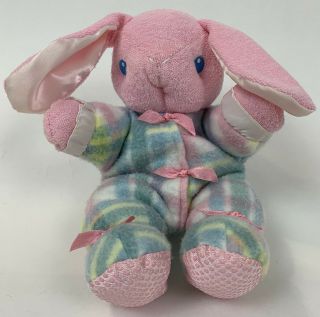 Vtg 1996 Playskool Snuzzles Bunny Rabbit Plaid Pink Plush Fleece Terry Cloth 10 "