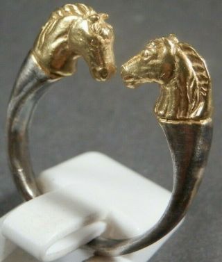 Ancient Roman Legionary Senatorial Gold Silver Ring Pair Heads Horses