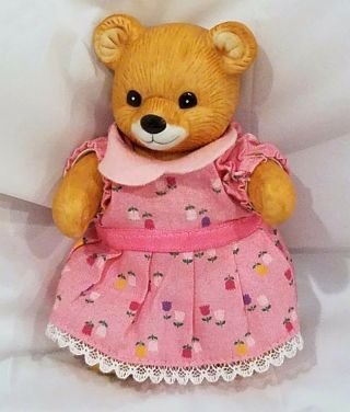 Homco Teddy Bear Figurine Ceramic Girl Jointed Pink Dress 4 " Tall Figure