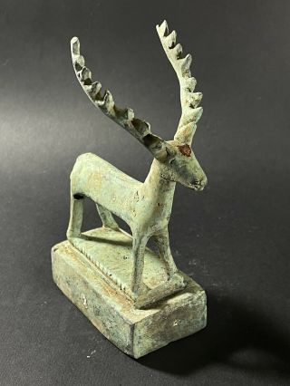 Ancient Luristan Bronze Deer / Stag With Large Intact Antlers - Circa 1000bc