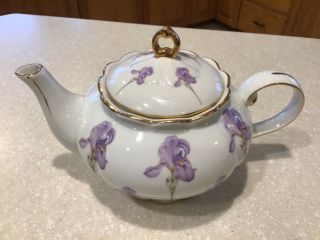 Coffee Or Teapot Fielder Keepsakes Fine Porcelain Purple Iris With Gold Gilt