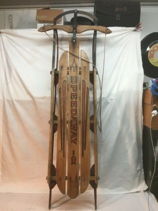 Vintage1940s Speedway Wooden Sled 54in With Steel Runners Christmas Decoration