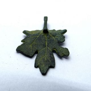 Viking Ancient Artifact Bronze Pendant With Oak Leaf