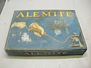 Vintage Alemite Grease Fittings Tin Display/ Storage Case With Various Fittings