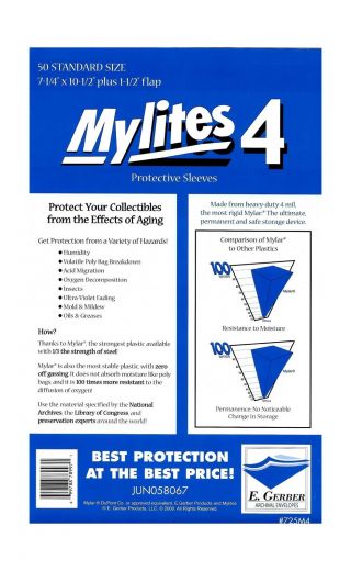 Mylites 4 Standard Comic Book Mylar Sleeves 7 1/4 " X 10 1/2 " Clear 1.  75 Pounds