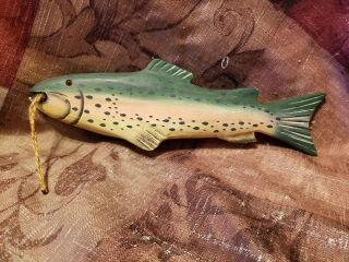 Carved Wooden Rainbow Trout Wall Hanging With Twine Hanger