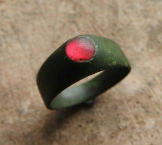 Authentic Medieval Crusaders Era Bronze Ring With Stone - 19 Mm (us 9)
