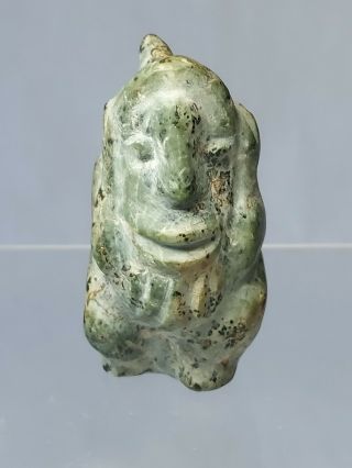 Pre Columbian Mayan Carved Green Jade Figure,  Dwarf Amulet