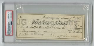 Benjamin Harrison U.  S.  President Autographed 1887 Check Psa/dna Gem 10