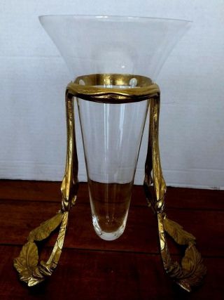 Vase Unusual Design 11 " Clear Glass With Metal Base