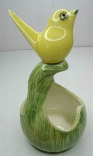 Vintage Hand Painted Yellow Bird Perched On A Gourd Planter Ceramic 5in.  Tall
