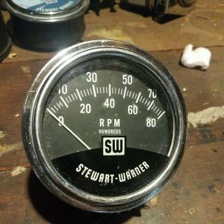 Vintage Stewart Warner 8000 Rpm 3 3/8 " Tachometer With Chrome Cup.