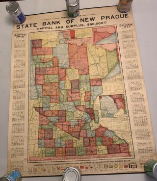 Minnesota Map Calendar State Bank Prague 1920 - 1921