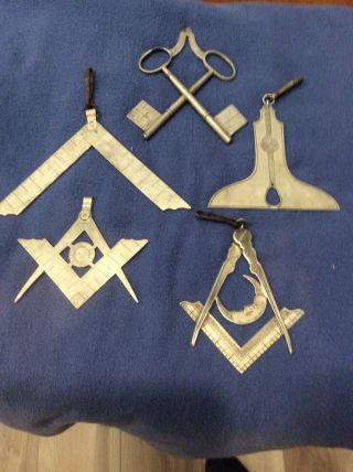 5 Antique Masonic Officers Jewels,  Late 1800’s?