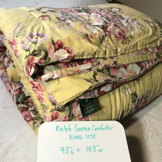 Vintage Ralph Lauren Brooke King Comforter Yellow Floral Roses