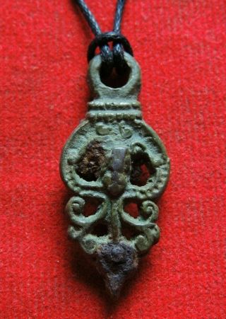 Ancient Bronze Viking Pendant With A 10 - 12th Century Face