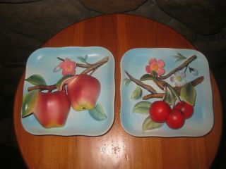 Set Of 2 Vintage Napco 3d Fruit Wall Decor Apples & Cherries Ceramic