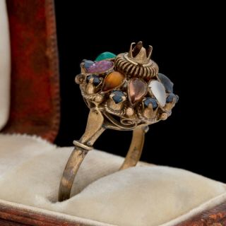 Antique Vintage Deco 14k Gold Russian Princess Ballerina Sapphire Ruby Ring 7.  75