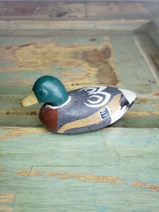 Vtg Cast Iron Duck Decoy Paper Weight Hand Painted Mallard Miniature Decoration