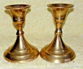 Set Of 2 Brass Candlestick Made In India 2 1/2 " T X 2 " D (base) Polishs Nicely