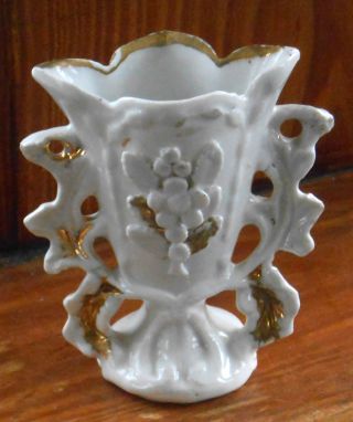 Antique Mantle Vase 1880 - 99 White Porcelain Gold Accents 5 " French Or German G