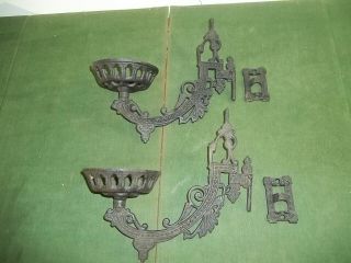 Pair Cast Iron Victorian Oil Lamp Swing Arm Wall Mount Sconces W Brackets