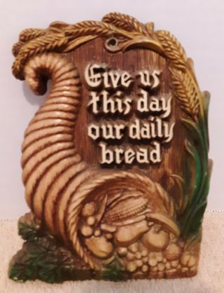 Vintage 1958 Plastic Wall Plaque " Give Us This Day Our Daily Bread " Made Usa