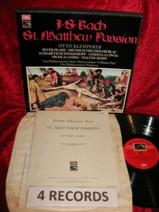 1962 Uk Nm 4lp Sls 827 1st Cps Stereo Bach St Matthew Passion Klemperer Box Exc