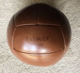 Rare Vtg: Premier H 209 Leather Exercise 9 Lbs Medicine Ball Made In Poland C3