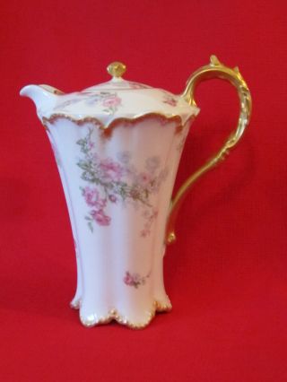 Vintage Haviland Limoges France Pink Roses Coffee Tea Pot 8 1/2” Tall