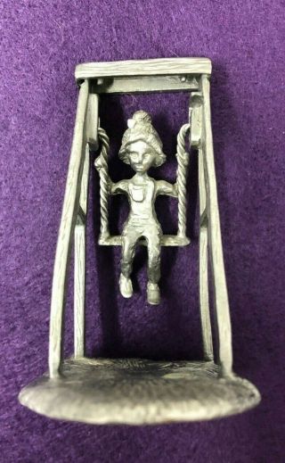 Morrey Miniature Pewter Figurine Girl On Swing Moves 2 1/2 "
