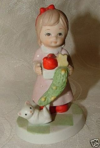 Lefton 05413 1986 Little Treasures Figurine Girl And Kitten With Label